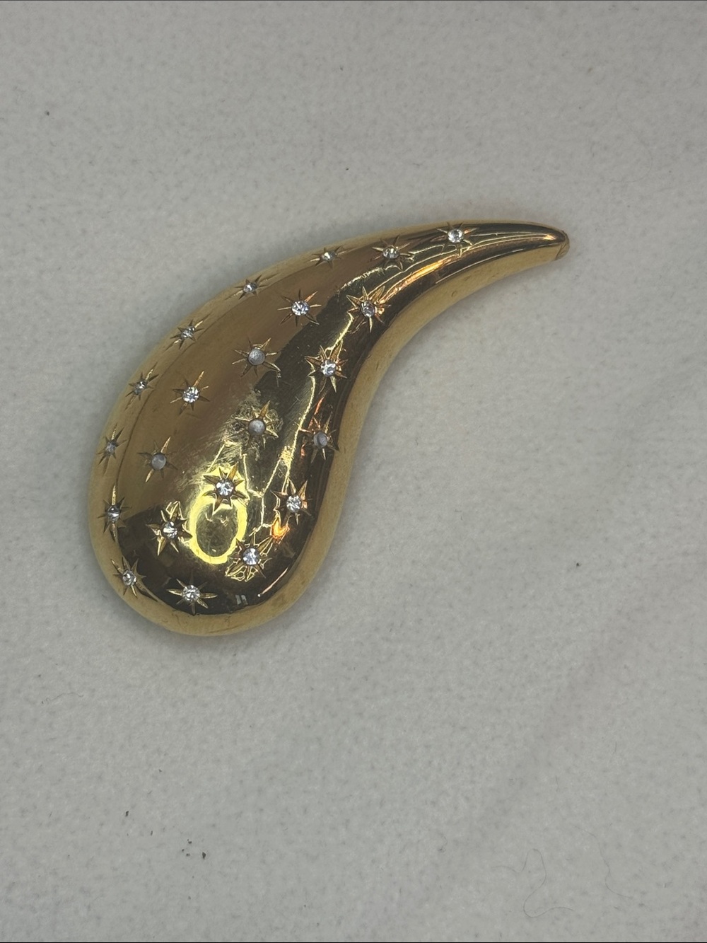 Givenchy Gold Crescent Brooch with Starburst Accents